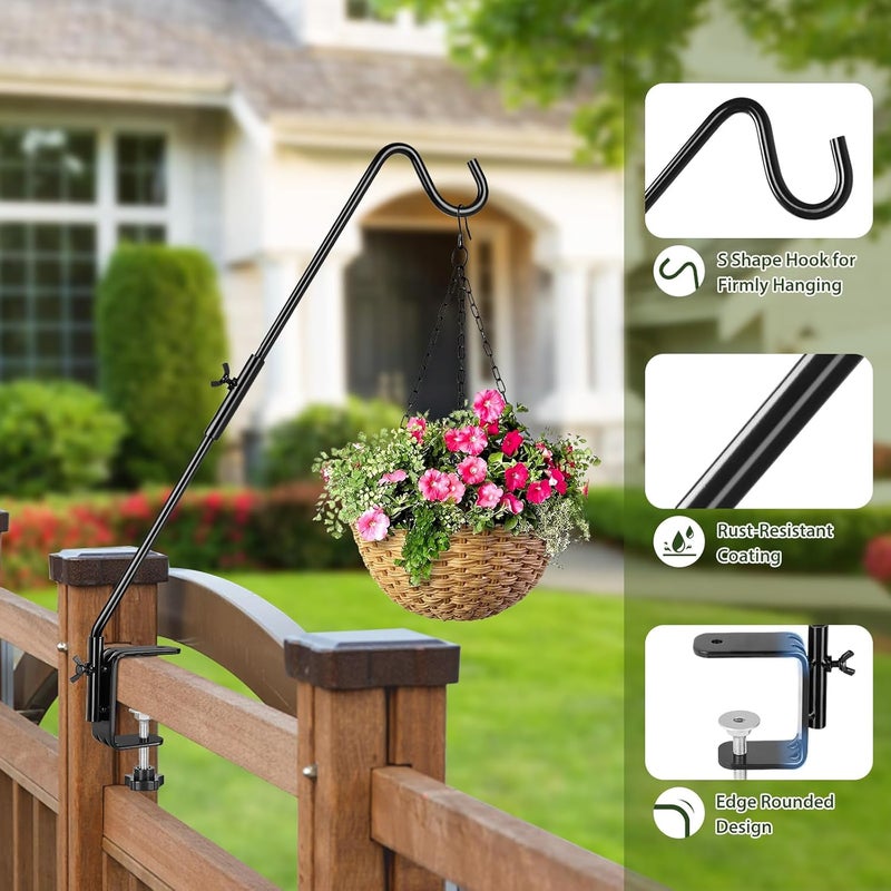 BOLITE Heavy Duty Deck Hook, 20 Inch Bird Feeder Hanger for Hummingbird Feeders, Planters, Lanterns, Wind Chimes, 360° Rotatable Arm, Black, Birthday Gifts for Women Men, Gifts for Mom Dad - Image 3